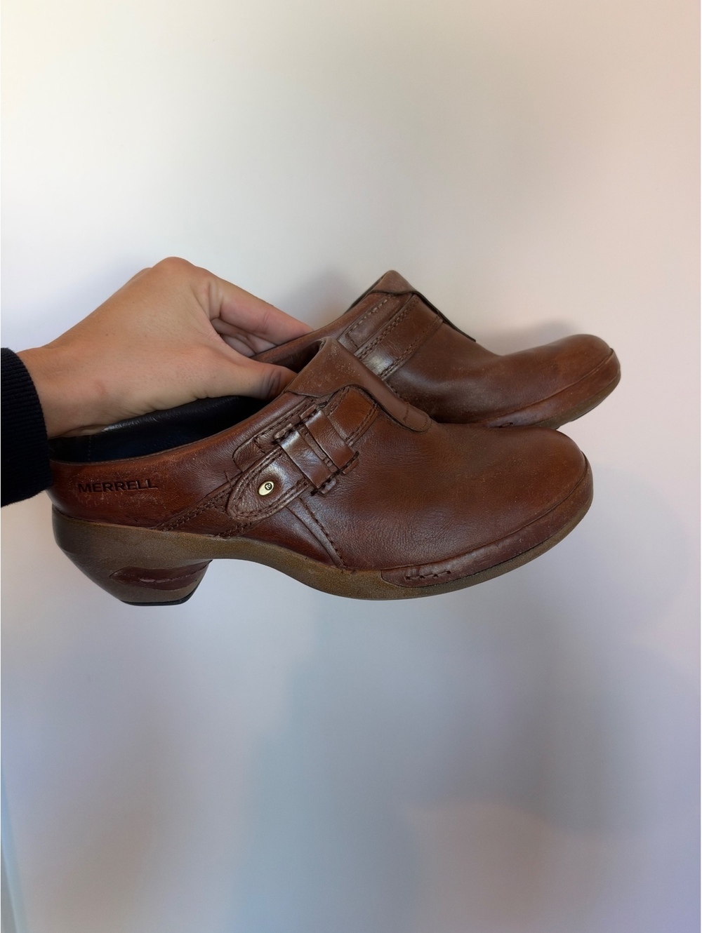 Merrell Women’s Brown Leather Comfort Clogs Slip-On Shoes Size 8.5